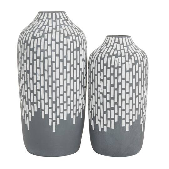 Set of 2 Gray Stoneware Modern Vases, 13" x 6" x 5"
